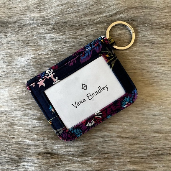 VERA BRADLEY Midnight Wildflower Campus Double ID Wallet Keychain Blue Purple - Picture 1 of 8